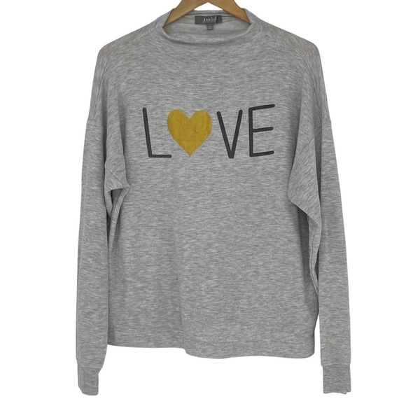 Marled LOVE Gray Sweatshirt Heart Graphic Long Sleeve Top Sz Large - Picture 1 of 13